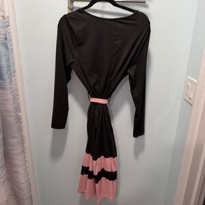 Curvzy Fit and Flare Dress Black Pink 1XL Colorblock Long Sleeve Work Office